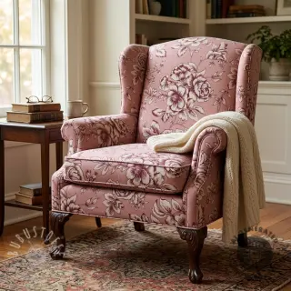 Dekostoff Linenlook Elegant rose bloom wine