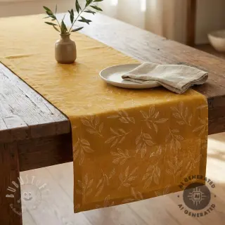Dekostoff Linenlook Elegant leaf branch yellow