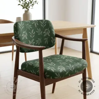 Dekostoff Linenlook Elegant leaf branch army