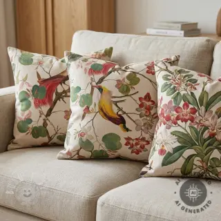 Dekostoff Linenlook Orchid paradise bird digital print