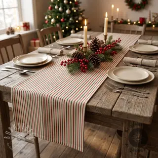 Dekostoff Linenlook Little Xmas stripe