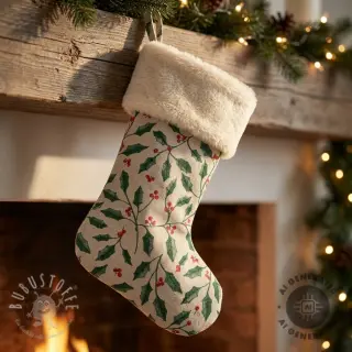 Dekostoff Linenlook Holly branch Xmas