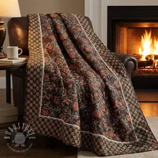 Samt VELVET QUILT Flowers leaves dark brown