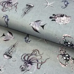 Dekostoff Underwater animals grey digital print
