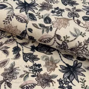 Jersey Baumwoll-Leinen Flowers navy digital print