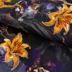 Damenstoffe PUNTA DI ROMA Flowers black digital print