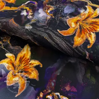 Damenstoffe PUNTA DI ROMA Flowers black digital print