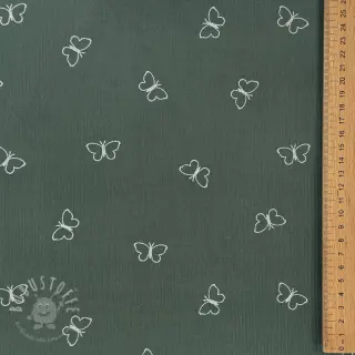 Feincord GLITTER Butterflies sage