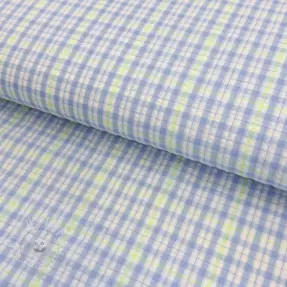 Baumwollstoff SEERSUCKER Neon squares light blue