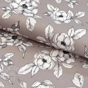Dekostoff Flowers taupe digital print