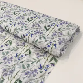 Viskosestoff DOBBY Flowers white digital print
