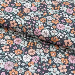 Baumwollstoff Flowers navy ORGANIC