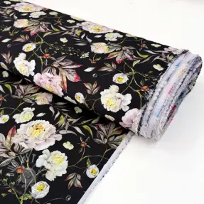 Damenstoffe MAGNOLIA STRETCH Flowers bouquet black