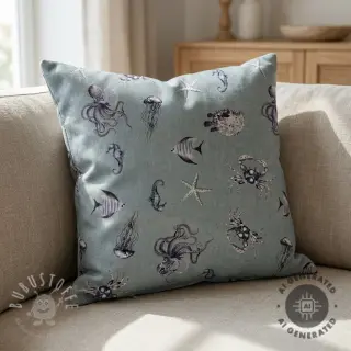 Dekostoff Underwater animals grey digital print
