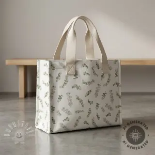 Dekostoff Eucalyptus white green digital print