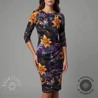 Damenstoffe PUNTA DI ROMA Flowers black digital print