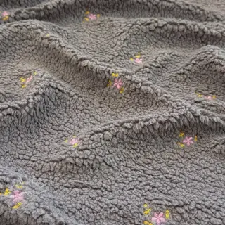 Mantelstoff TEDDY EMBROIDERY Flowers grey