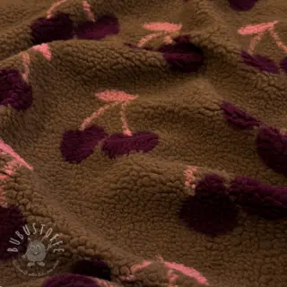 Mantelstoff TEDDY JACQUARD Cherries brown