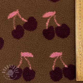 Mantelstoff TEDDY JACQUARD Cherries brown