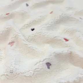 Mantelstoff TEDDY EMBROIDERY Hearts ecru
