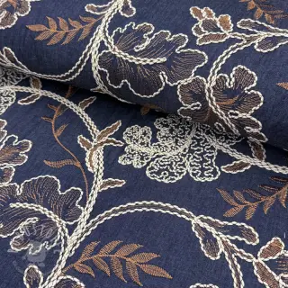 Baumwollstoff JEANS Embroidery leaves dark blue