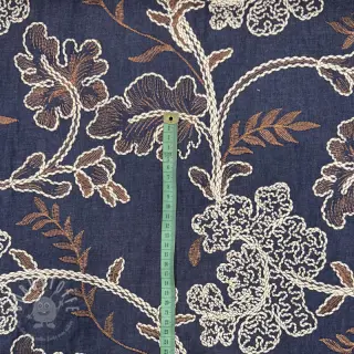 Baumwollstoff JEANS Embroidery leaves dark blue