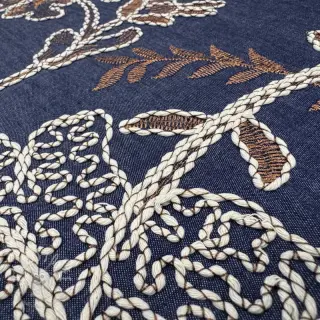 Baumwollstoff JEANS Embroidery leaves dark blue