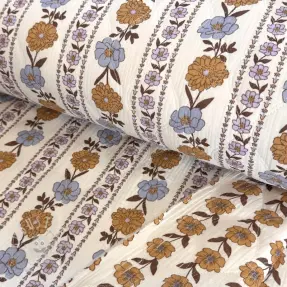 Double gauze/musselin STEPPED Flowers in stripe white