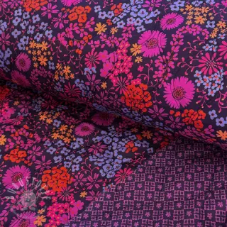 Baumwollstoff VOILE STEPPED Flowerie purple digital print