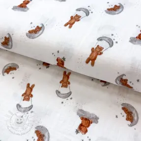 Double gauze/musselin Bears white digital print