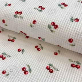 Waffelstoff Cherries white digital print