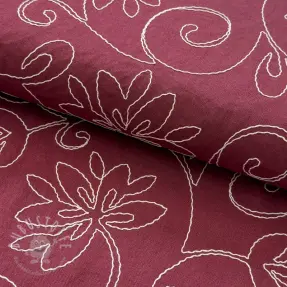 Viskosestoff leinen EMBROIDERY Flora burgundy