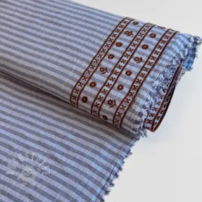 Double gauze/musselin EMBROIDERY 1 SIDE BORDER blue