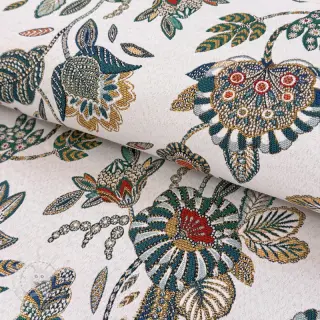 Dekostoff jacquard Bosphore blanc emeraude