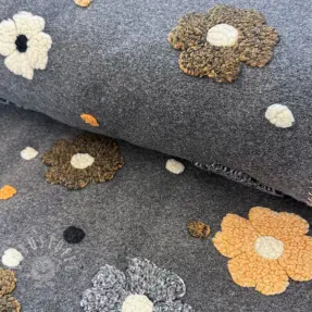 Mantelstoff LUXE with 3D Flowers grey
