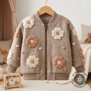 Mantelstoff LUXE with 3D Flowers sand