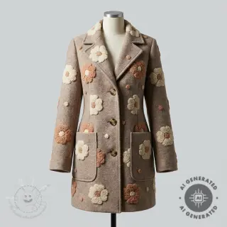 Mantelstoff LUXE with 3D Flowers sand