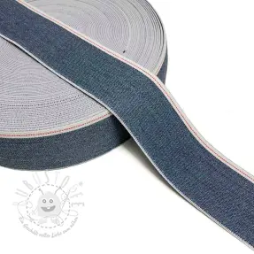 Gummiband 4 cm JEANS WHITE STRIPE blue