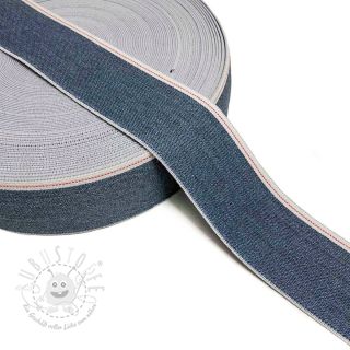 Gummiband 4 cm JEANS WHITE STRIPE blue