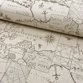 Dekostoff Linenlook Map mediterranean sea