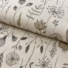Dekostoff Linenlook Handdrawn flowers