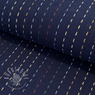 Double gauze/musselin Embroidery stripes dark blue