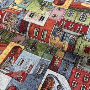 Dekostoff GOBELIN PREMIUM Happy colourful village