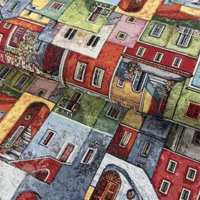 Dekostoff GOBELIN PREMIUM Happy colourful village