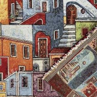 Dekostoff GOBELIN PREMIUM Happy colourful village