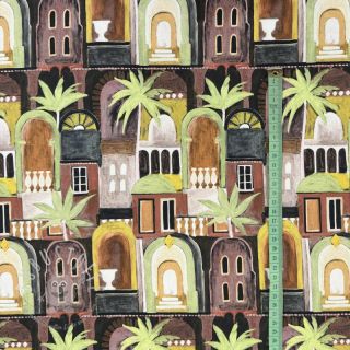 Dekostoff Tropical cottages brique digital print