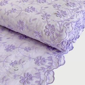 Baumwollstoff VOILE Embroidery flowers lilac