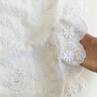Baumwollstoff VOILE Embroidery flowers white