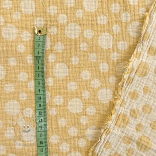 Double gauze/musselin JACQUARD Dots dark yellow