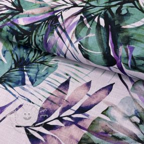 Viskosestoff leinen Tropical leaves purple digital print